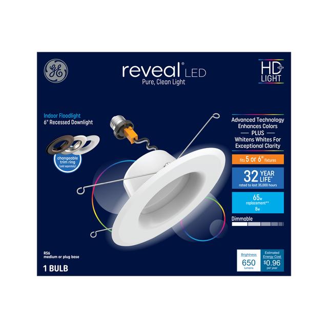 GE Reveal LED Recessed Downlight Fixture, 65 Watt Replacement, 6-Inches, RS6 (1 Pack)