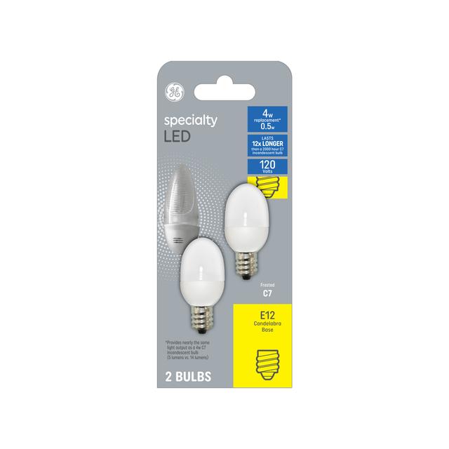 GE Specialty LED 4 Watt Replacement, Soft White, C7 Night Light Bulbs (2 Pack)
