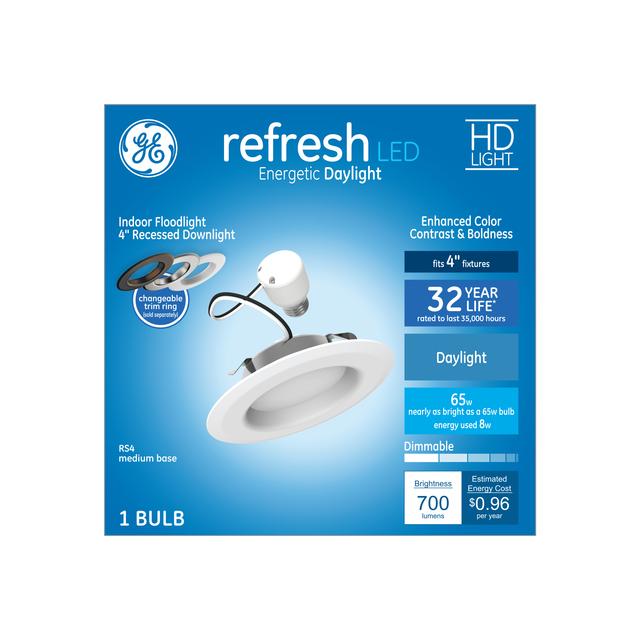 GE Refresh LED Recessed Downlight Fixtures, 65 Watt Replacement, 4-Inches, RS4 (1 Pack)