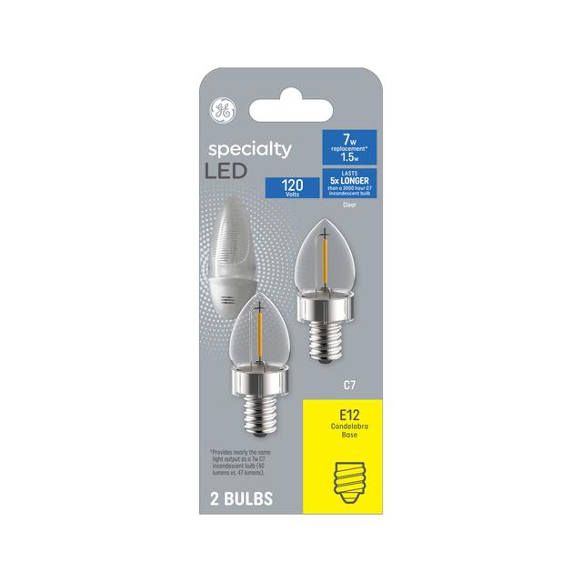 GE Specialty LED 7 Watt Replacement, Soft White, C7 Night Light Bulbs (2 Pack)