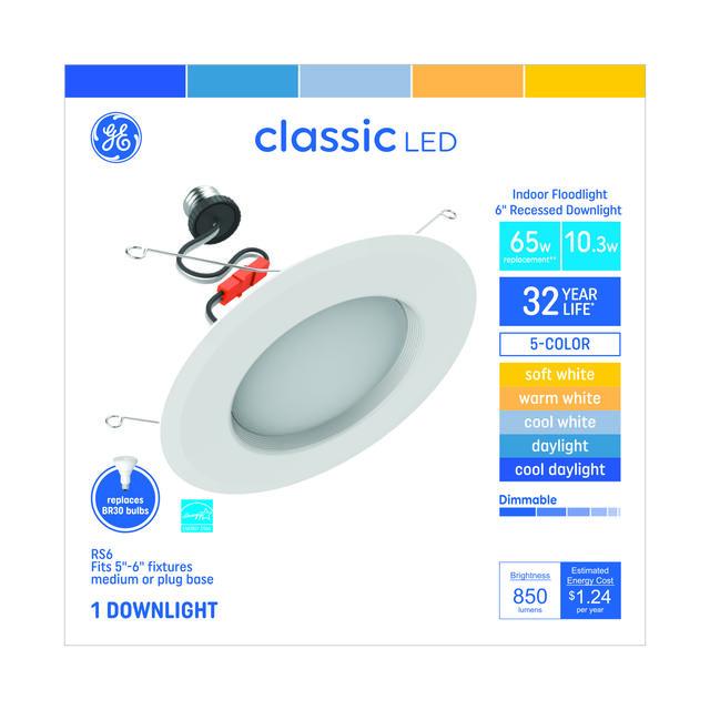 GE Color Select LED 65 Watt Replacement, RS48 (RS6) Recessed Downlight Bulb (1 Pack)