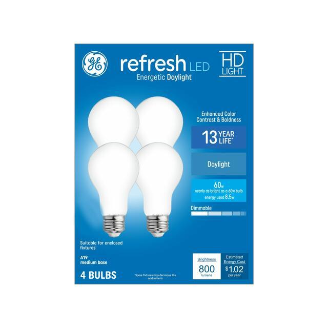 GE Refresh HD LED 60 Watt Replacement, Daylight, A19 General Purpose Bulbs (4 Pack)
