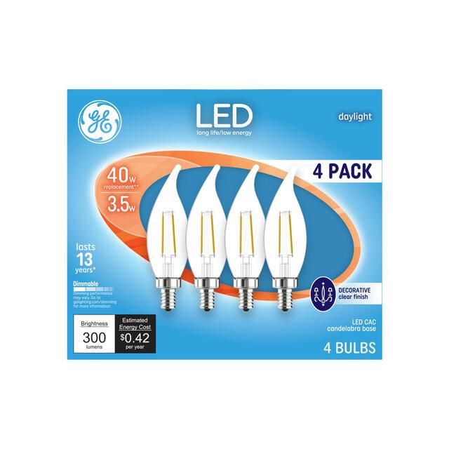 GE LED Light Bulbs, CA11 Decorative Candle Bulbs, 40 Watt Replacement, Daylight (4 Pack)