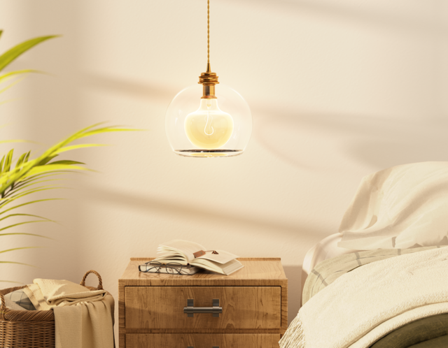 Mushroom F Shape bulb in hanging pendant 