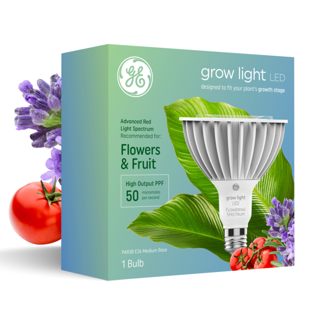 GE Grow Light for Plants, PAR38 LED Light Bulbs for Flowers and Fruit, 50 PPF
