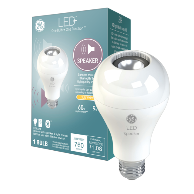 GE LED+ Bluetooth Speaker A21 LED Light Bulb, Light Bulb with Speaker and Remote Control, Soft White